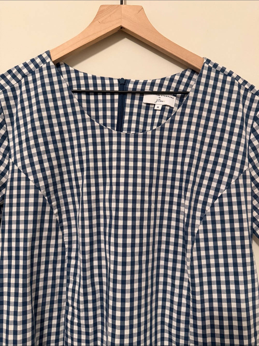 Universal Standard X J. Crew Gingham Drop Waist Blue White Dress - Picture 3 of 5